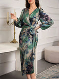 Printed Tie Waist Balloon Sleeve Dress