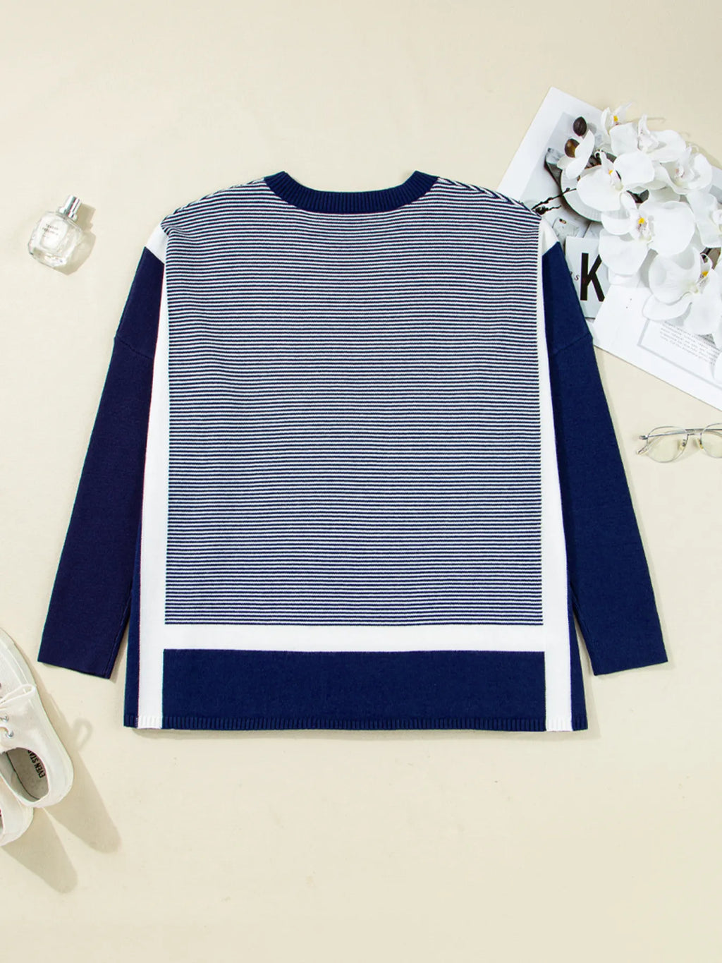 Stripe Dolman Oversize Tunic Sweater