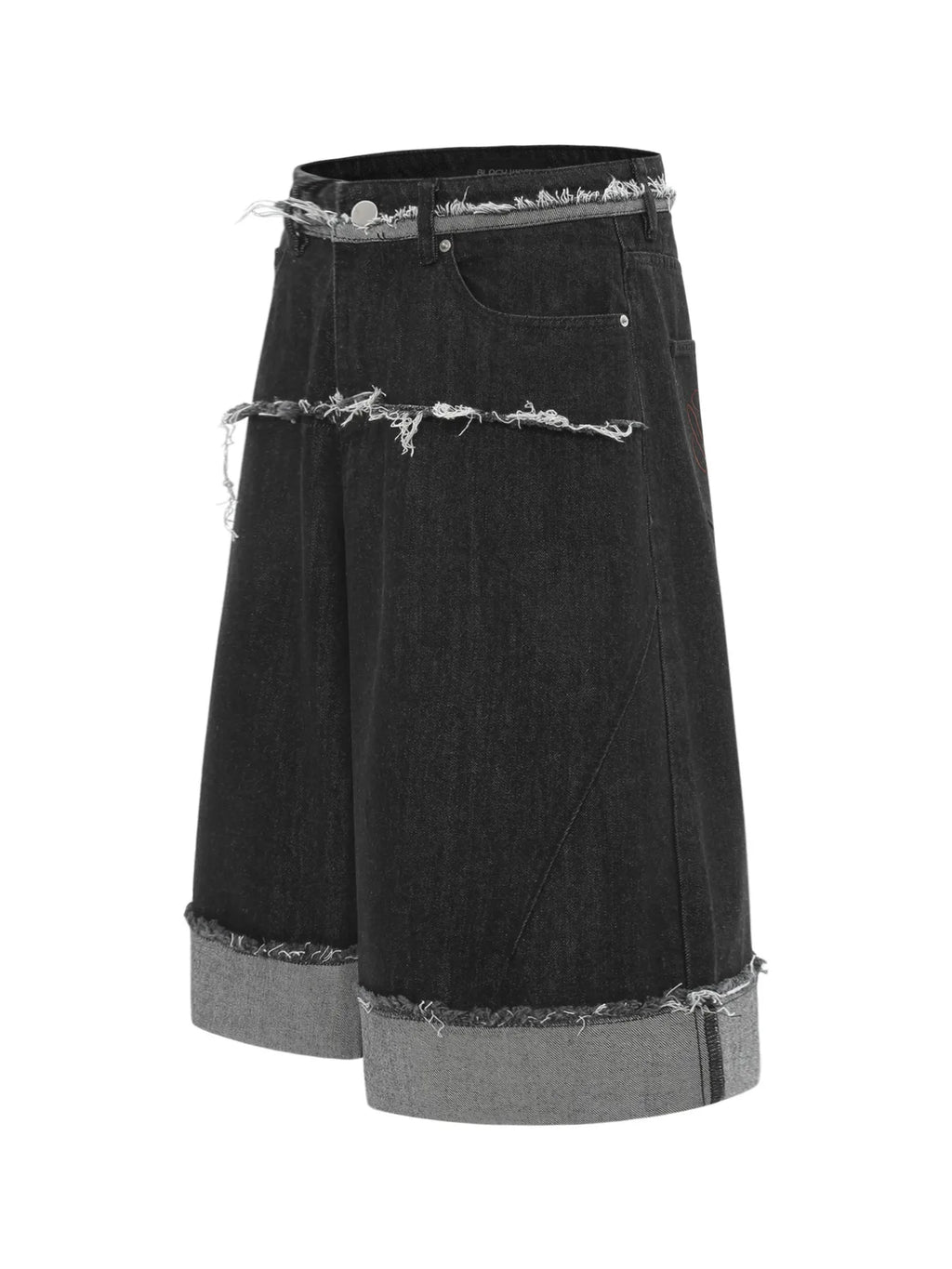 Men's Raw Hem Denim Bermuda Shorts with Contrast Cuffs