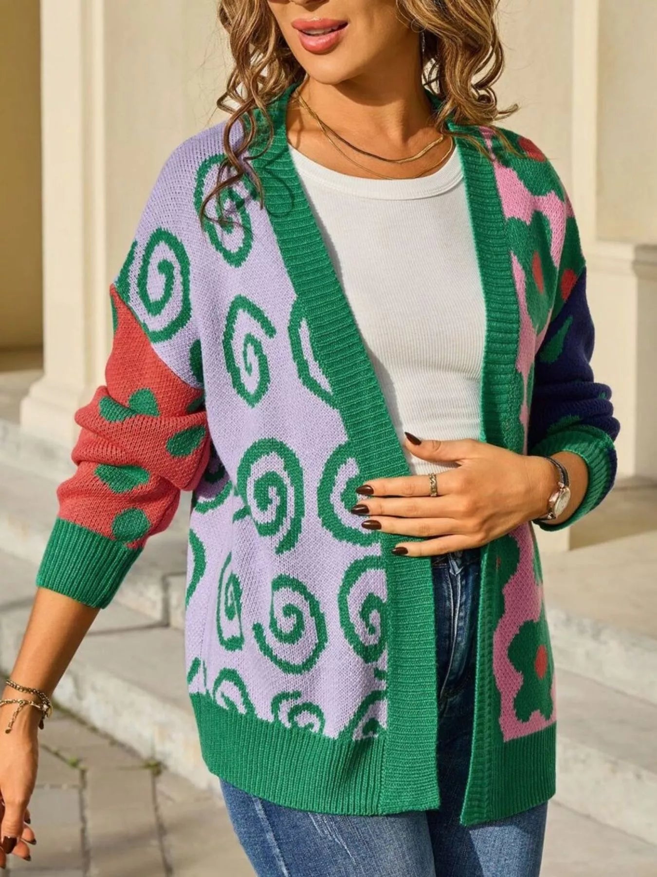 Colorful Open Front Cardigan