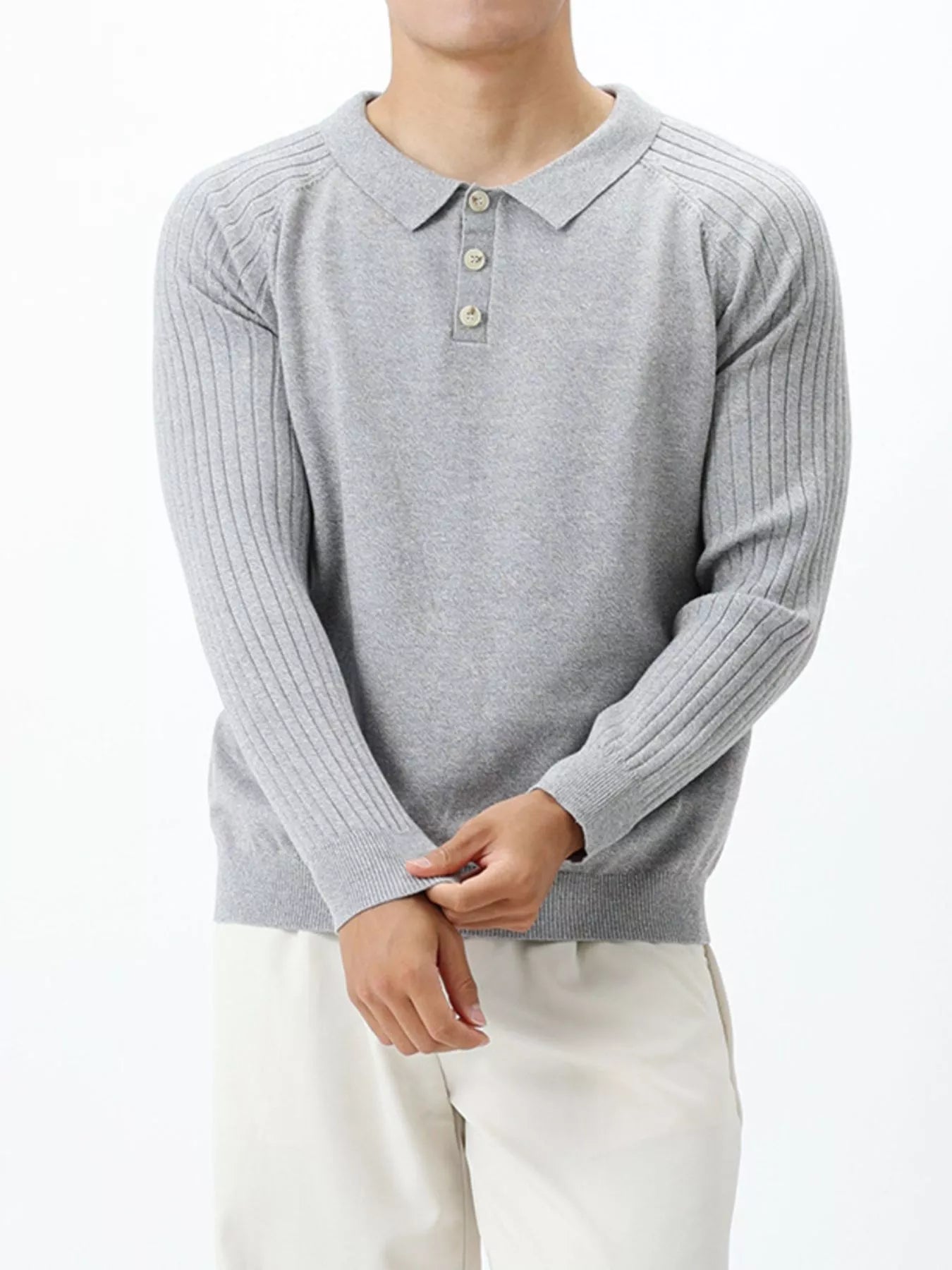 Men's Plus Size Classic Fit Ribbed Sleeve Knit Top