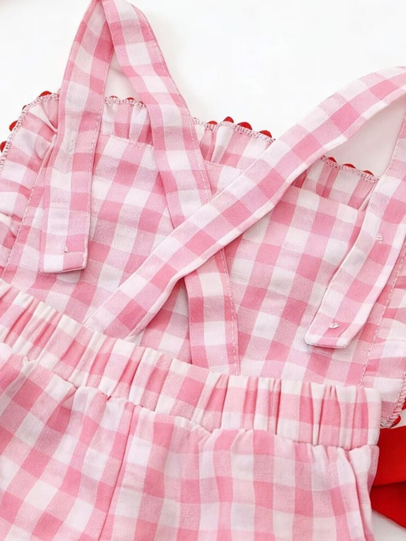Children's Gingham Soccer Ball Embroidered Ruffle Hem Jumpsuit