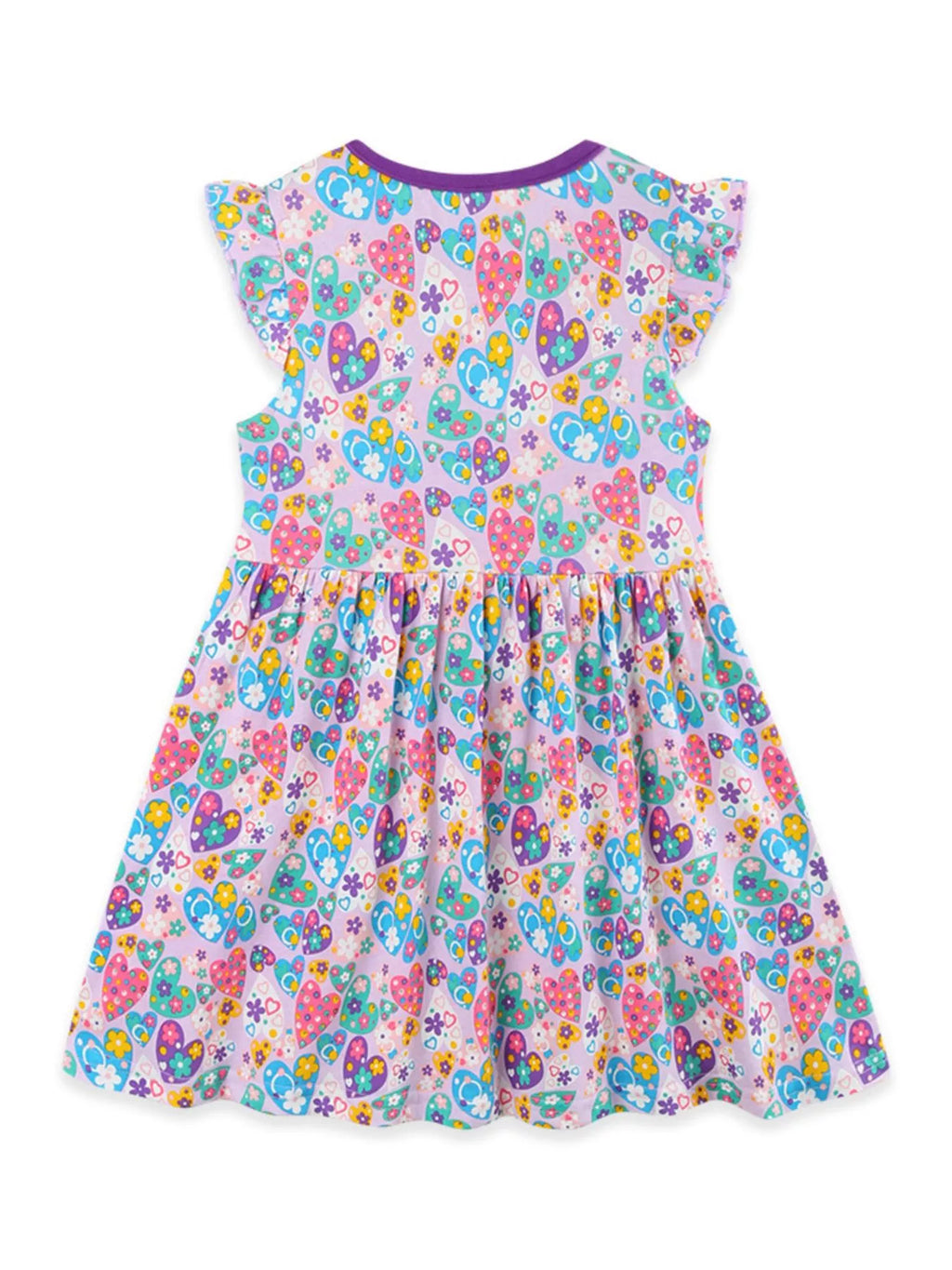 Children's Butterfly & Heart Print Pocket Ruffle Sleeve Dress