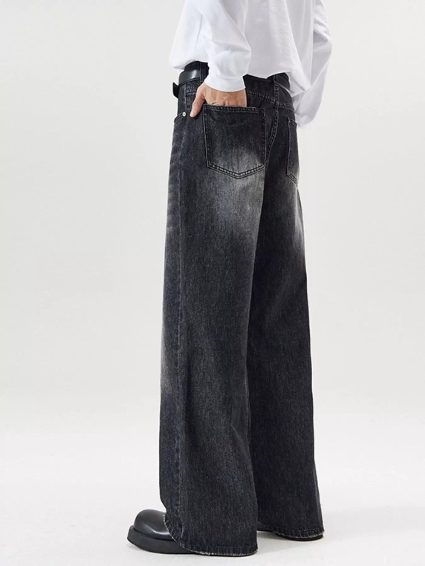 Men's Full Size Wash Wide Leg Jeans Plus Size