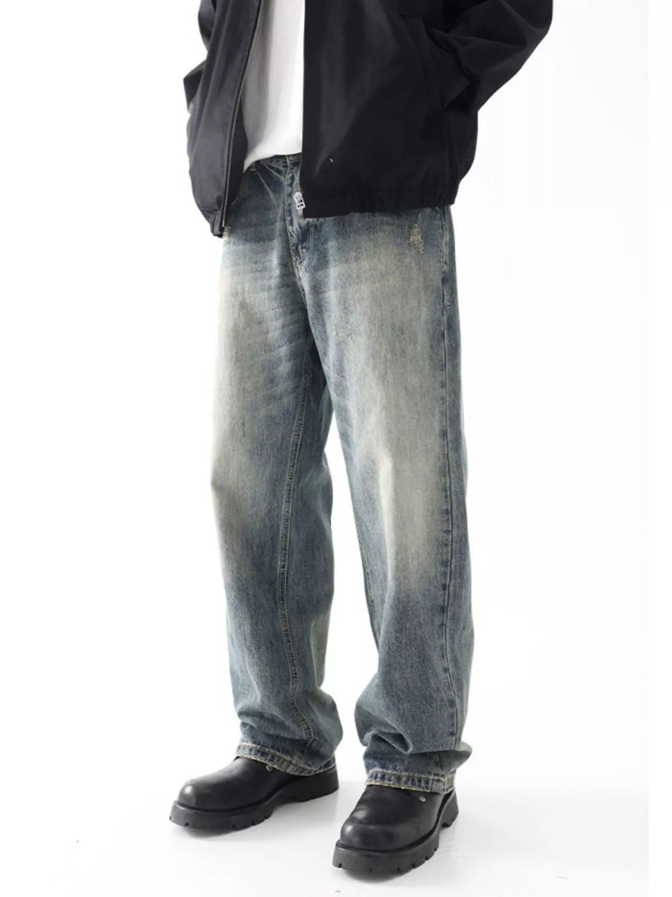 Men's Wash Wide Leg Relaxed Fit Jeans