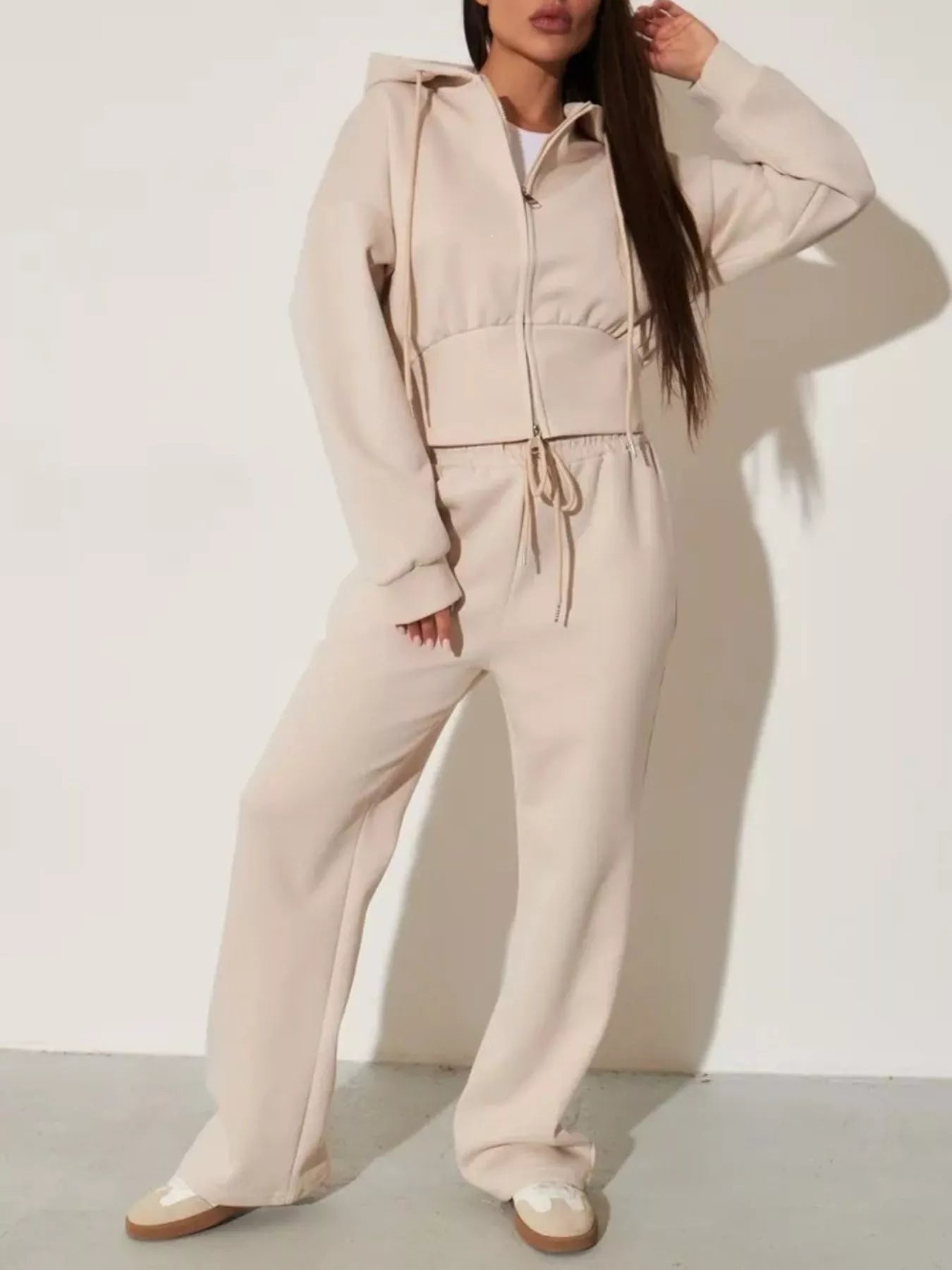 Zip-Up Hoodie and Wide-Leg Pants Set