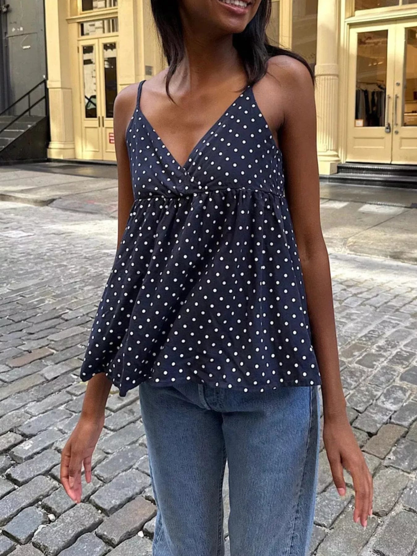 Polka Dot V-Neck Flowy Cami