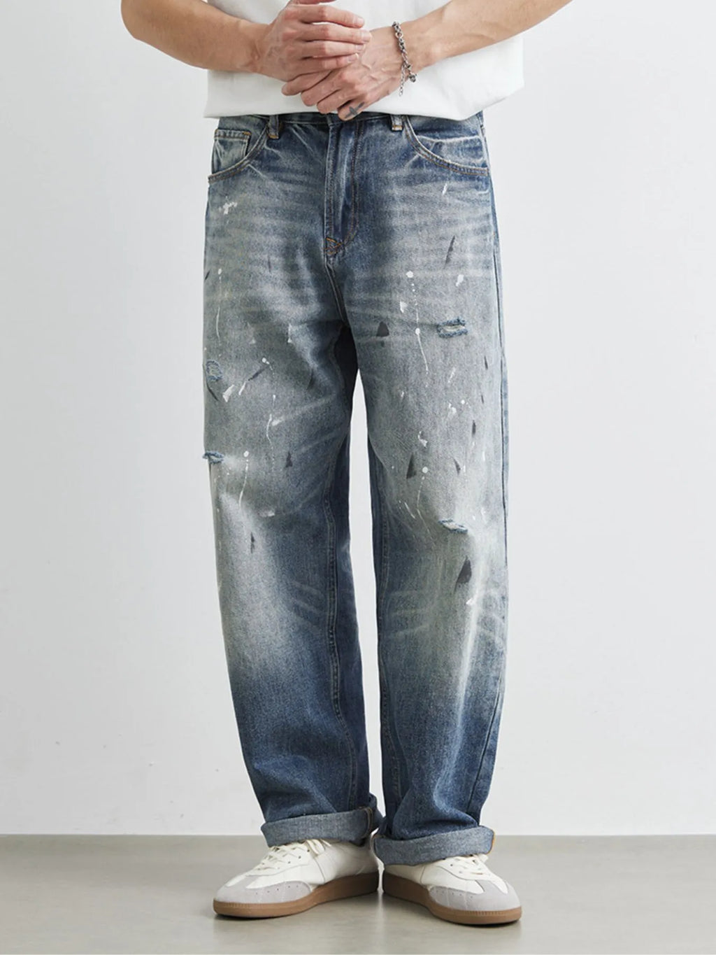 Men's Distressed Paint Splatter Relaxed Fit Jeans