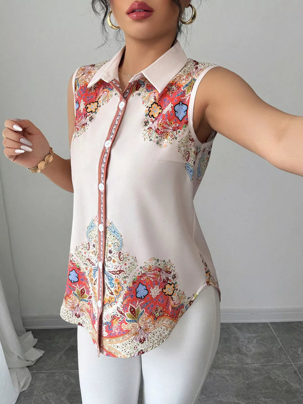 Button Up Sleeveless Shirt
