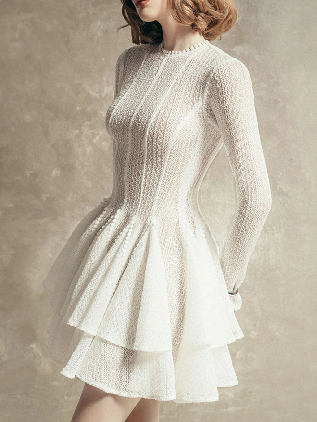 Layered Round Neck Long Sleeve Dress