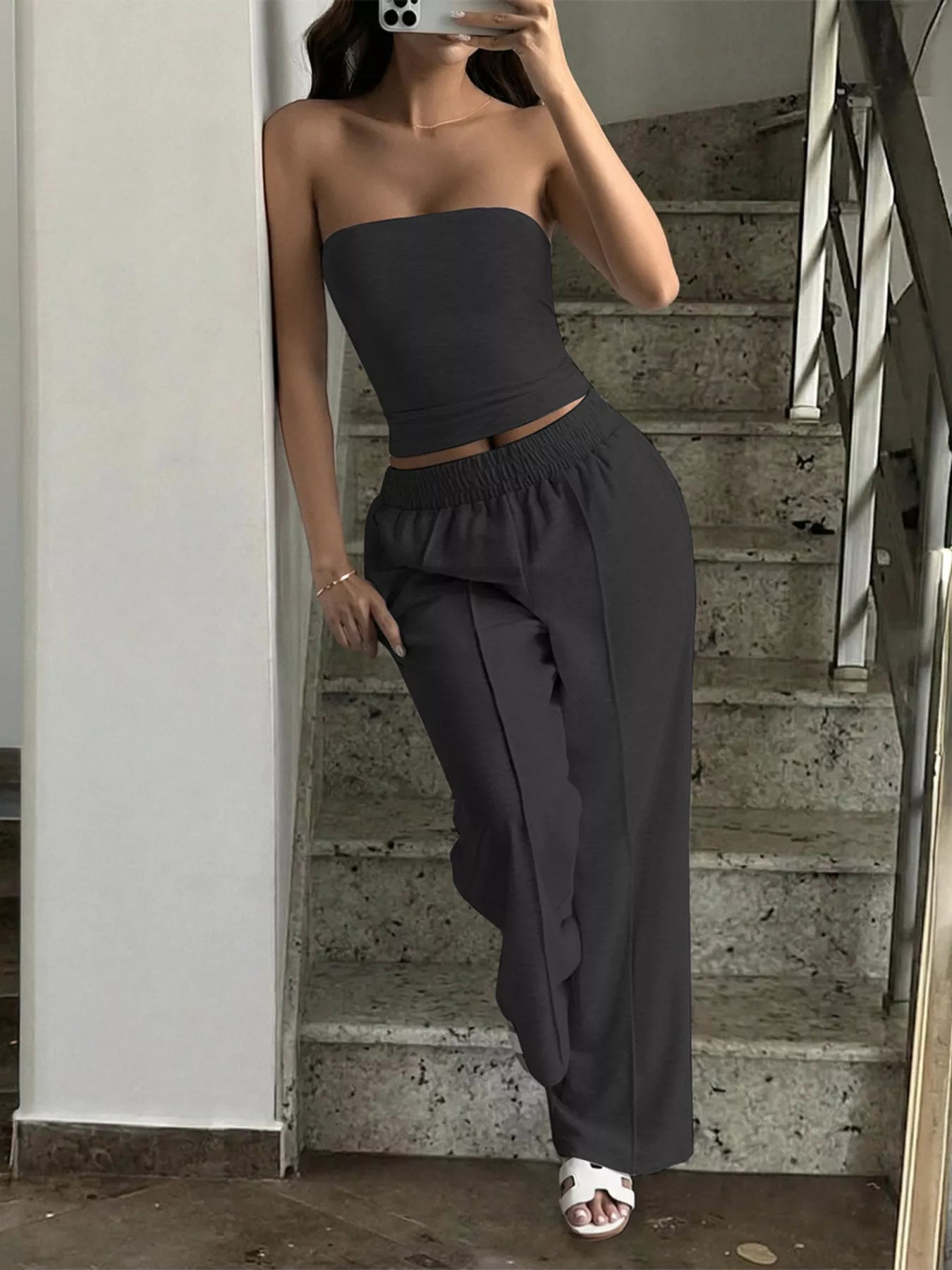 Tube Top and Wide Leg Pants Set