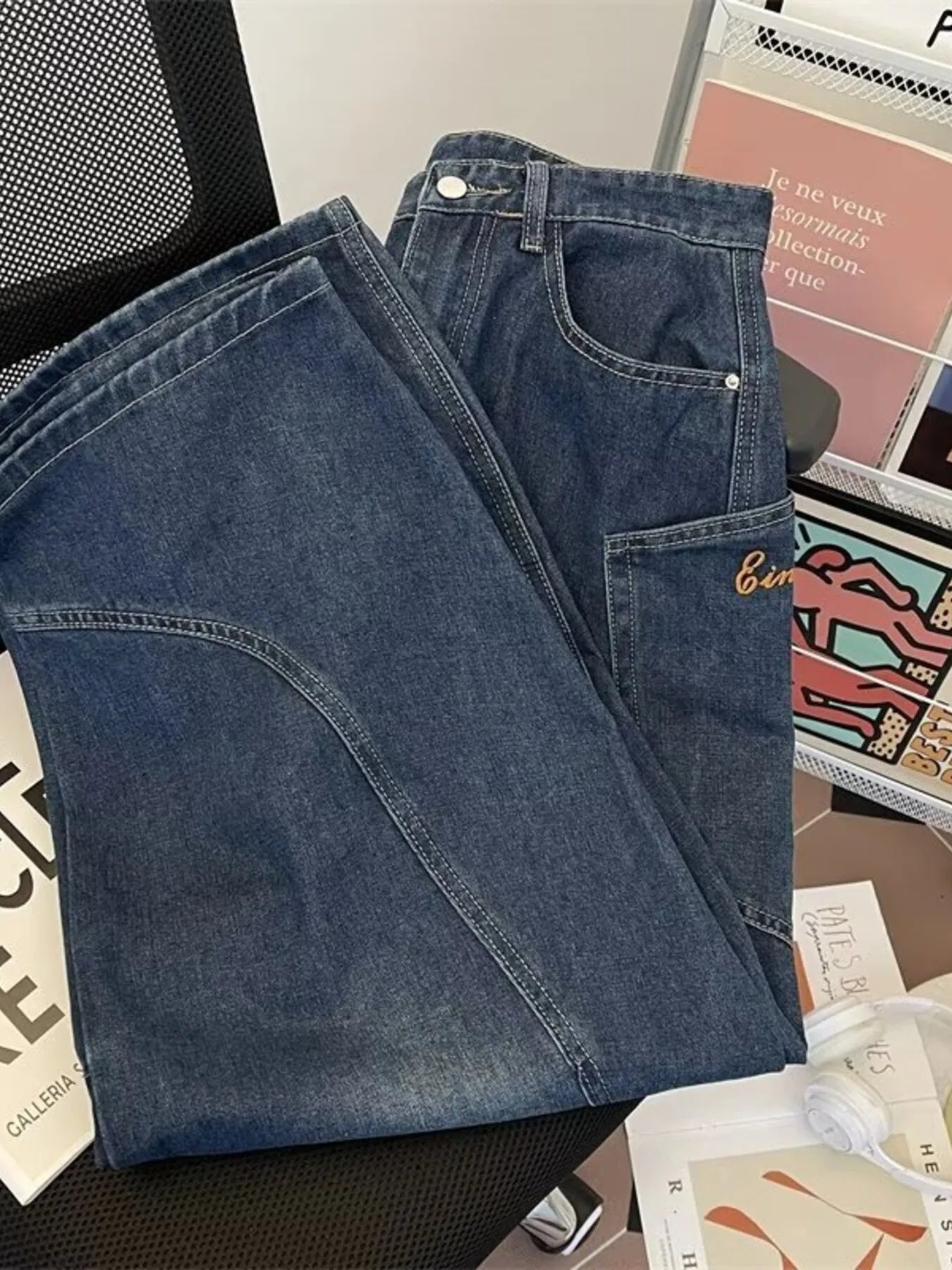 Men's Full Size Vintage Wash Wide Leg Jeans Plus Size