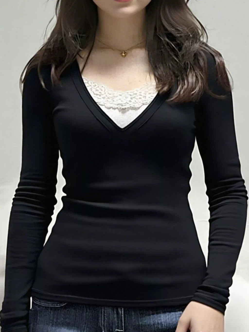 Long Sleeve T-Shirt with Lace Detail