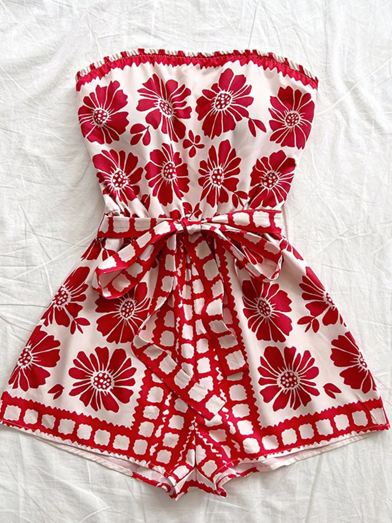 Strapless Tie Waist Romper