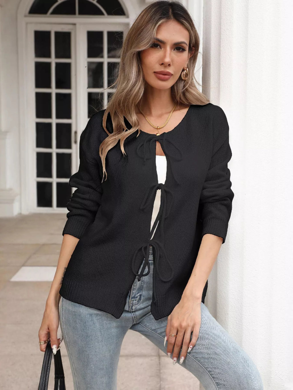 Tie-Front Long Sleeve Cardigan