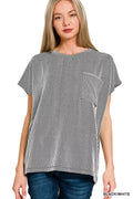 Zenana Raised Rib Front Pocket Boxy Top