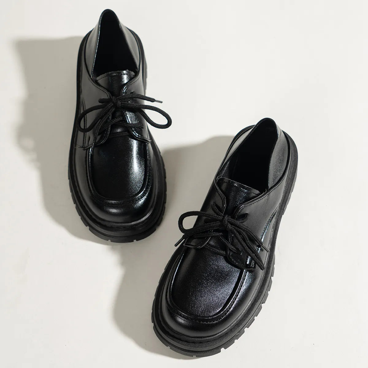 Leather Platform Loafers with Lace-Up Detail