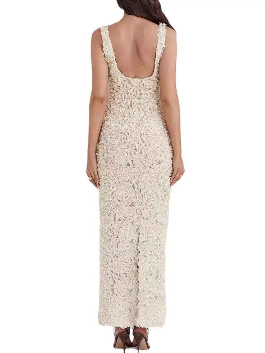 Floral Applique Deep V-Neck Maxi Dress