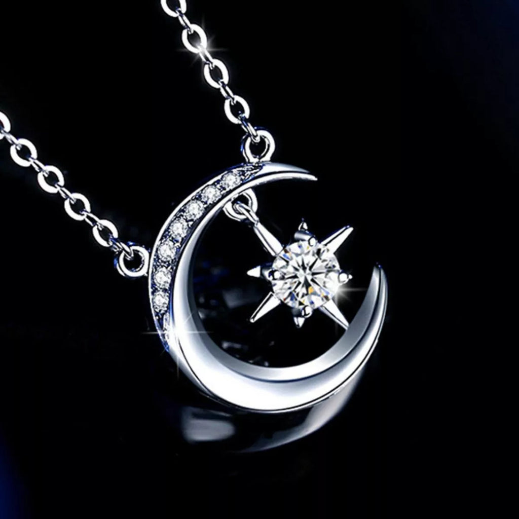 925 Sterling Silver Moissanite Star Moon Necklace