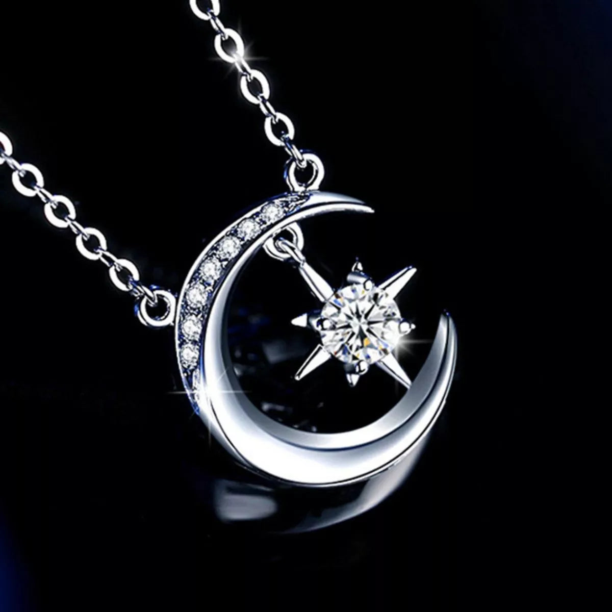925 Sterling Silver Moissanite Star Moon Necklace