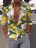 Men's Full Size  Lemon Print Button Up Shirt Plus Size