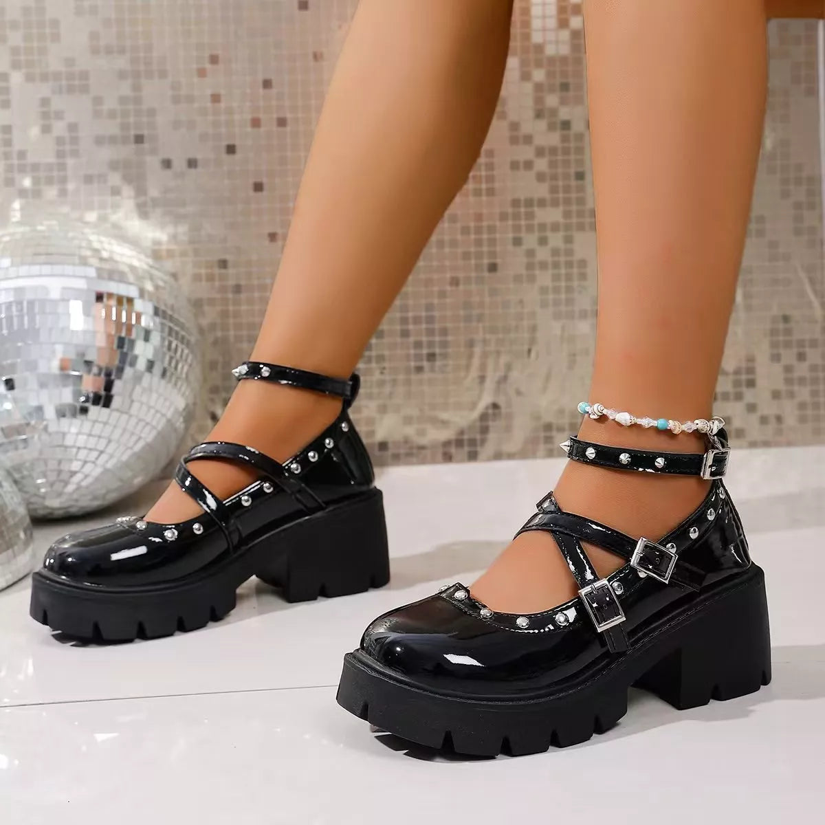 Platform Mary Jane Chunky Heel Sneakers