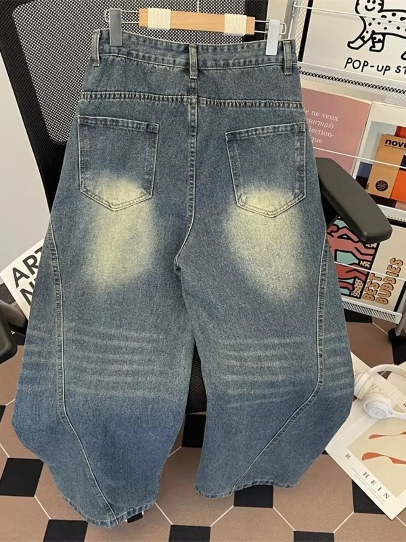 Men's Plus Size Vintage Wash Wide Leg Jeans