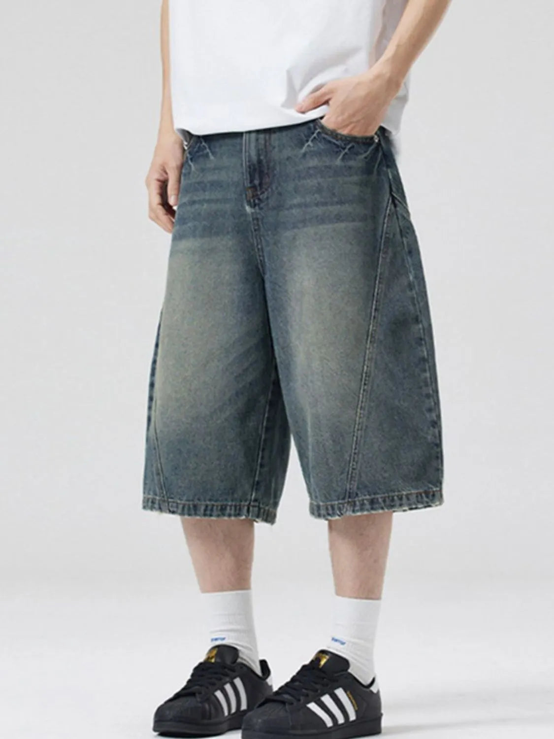 Men's Vintage Washed Denim Bermuda Shorts