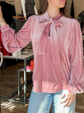 Velvet Tie-Neck Blouse