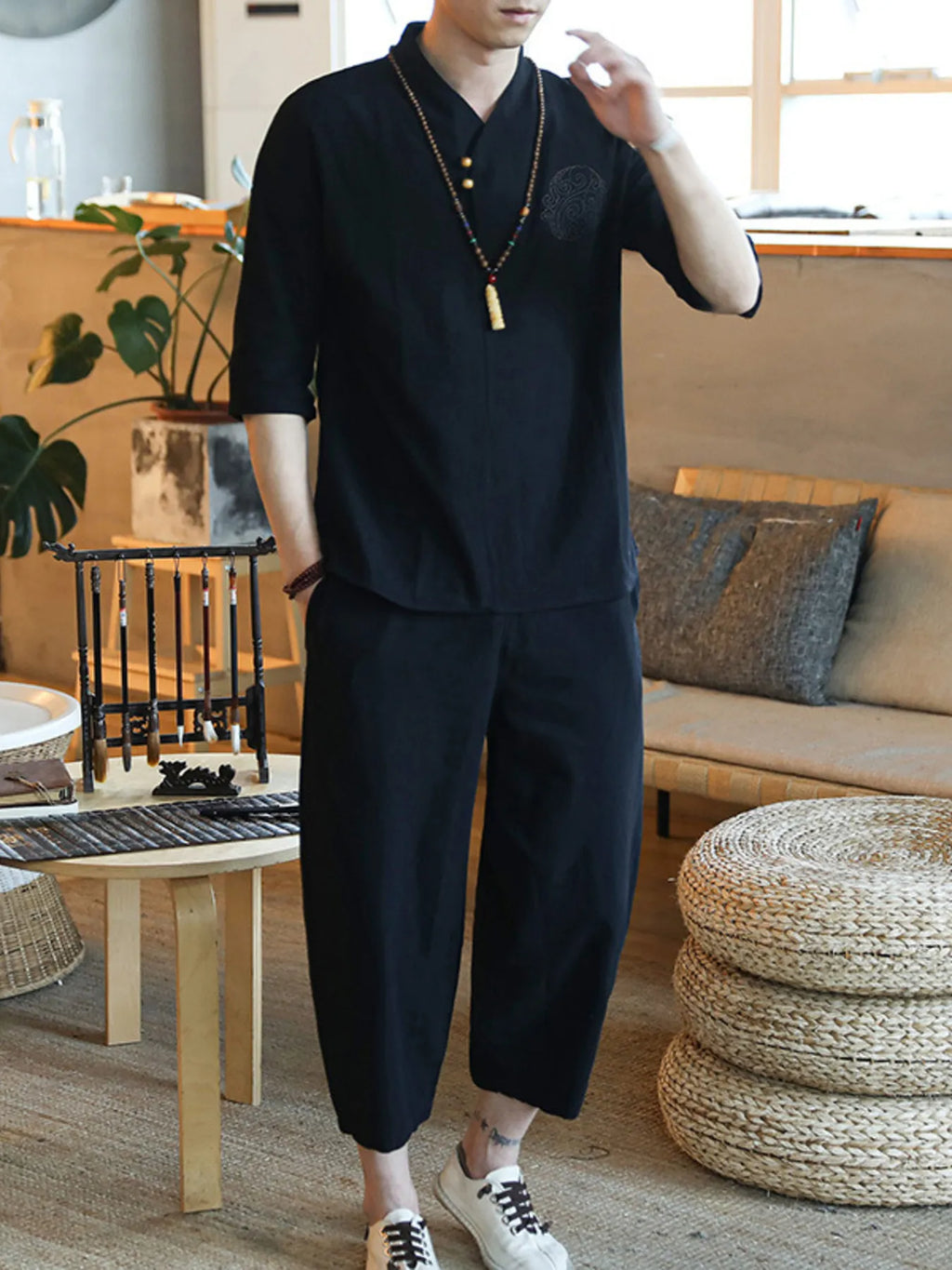 Men's Plus Size 3/4 Sleeve Top and Pants Set