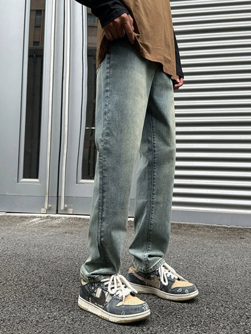 Men's Full Size Vintage Washed Straight Leg Relaxed Fit Jeans Plus Size
