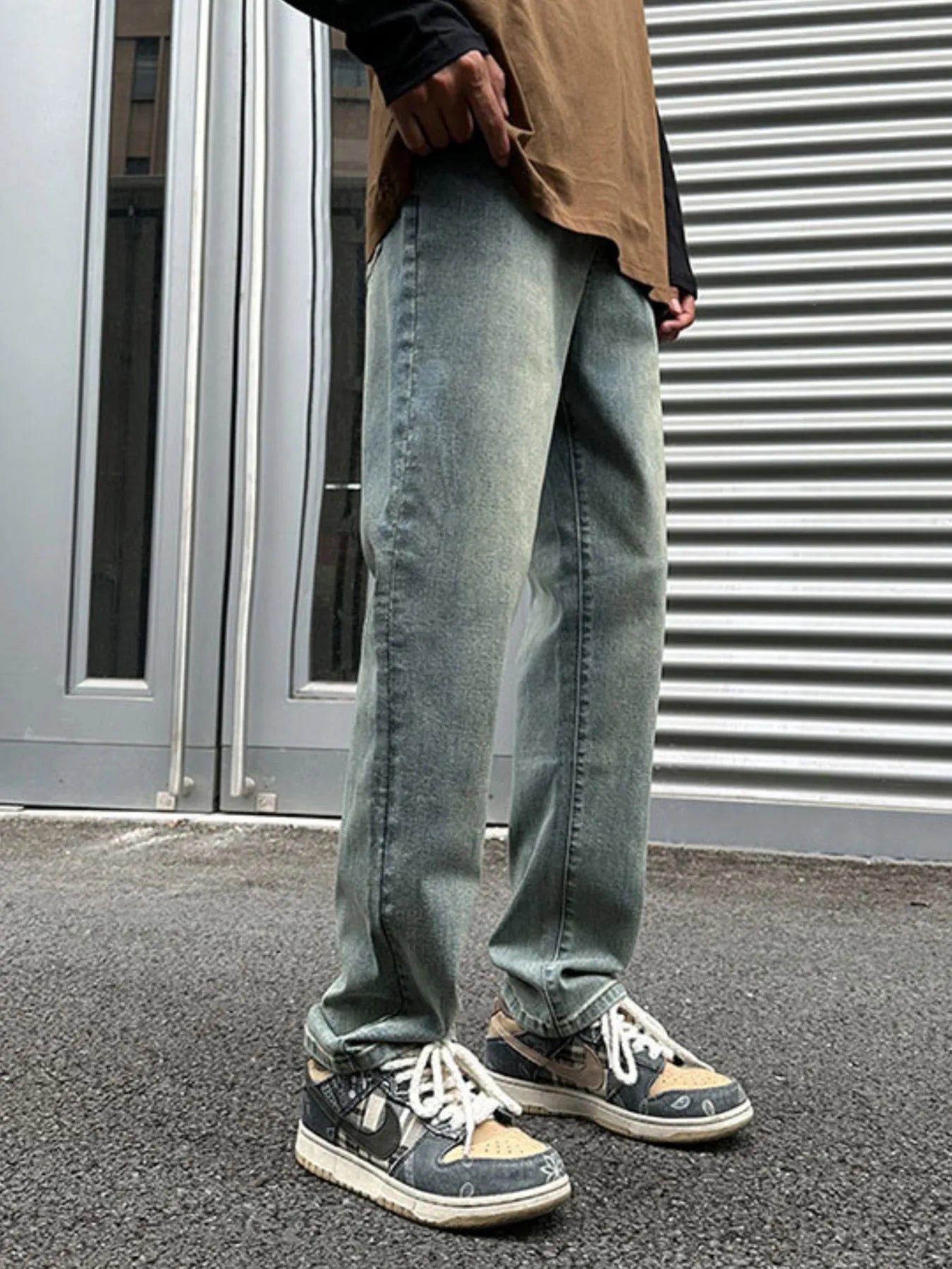 Men's Full Size Vintage Washed Straight Leg Relaxed Fit Jeans Plus Size