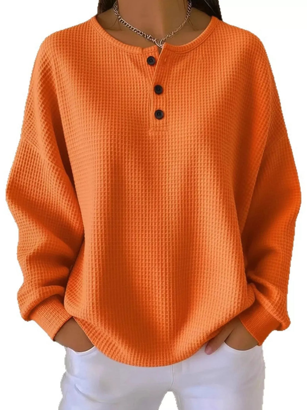Full Size Waffle Knit Half Button T-Shirt Plus Size
