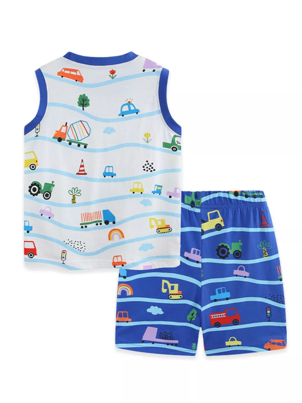 Children's Cartoon Vehicle Print Sleeveless Top & Shorts Set