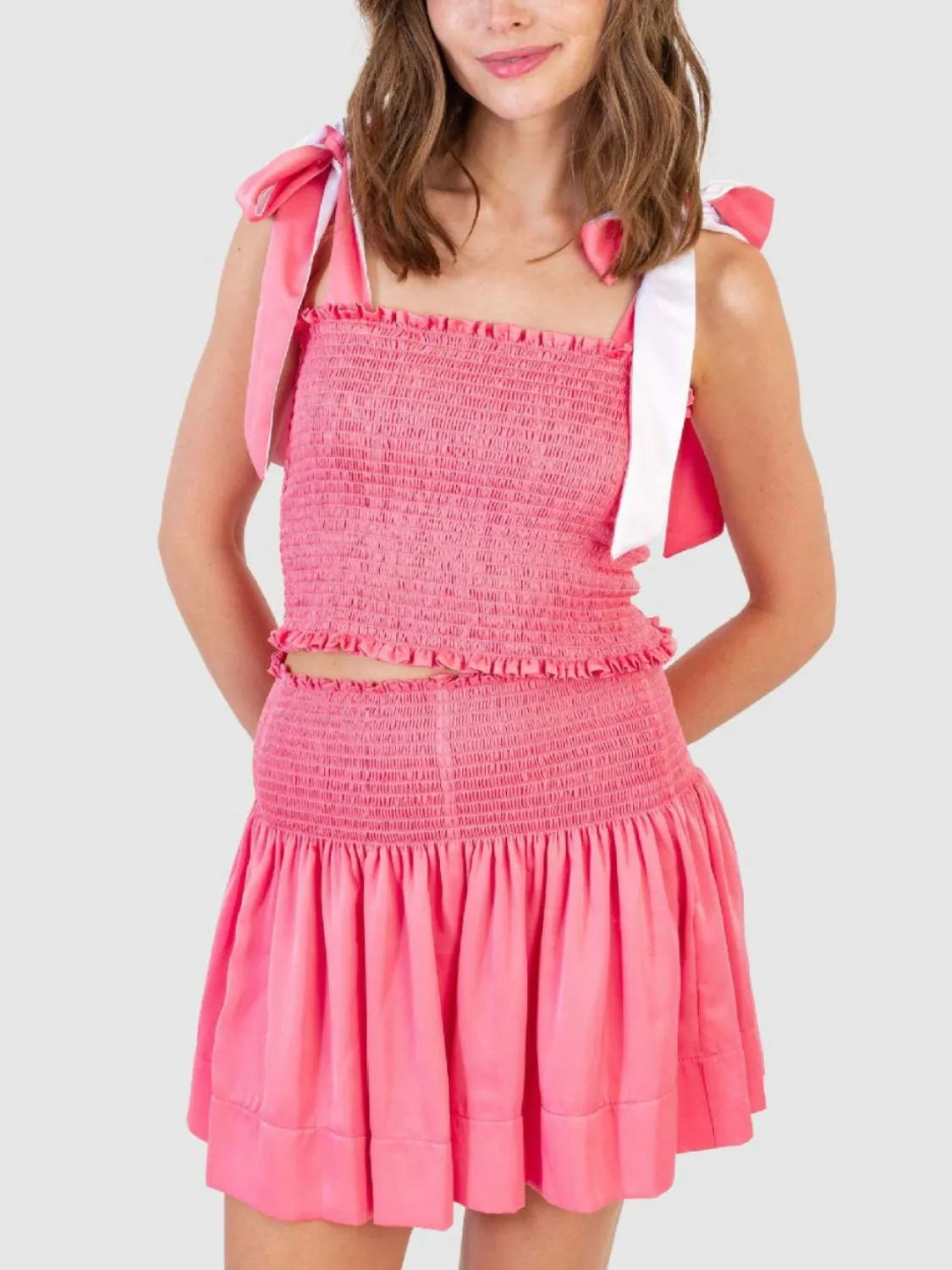 Smocked Tie Shoulder Cami and Shorts Set