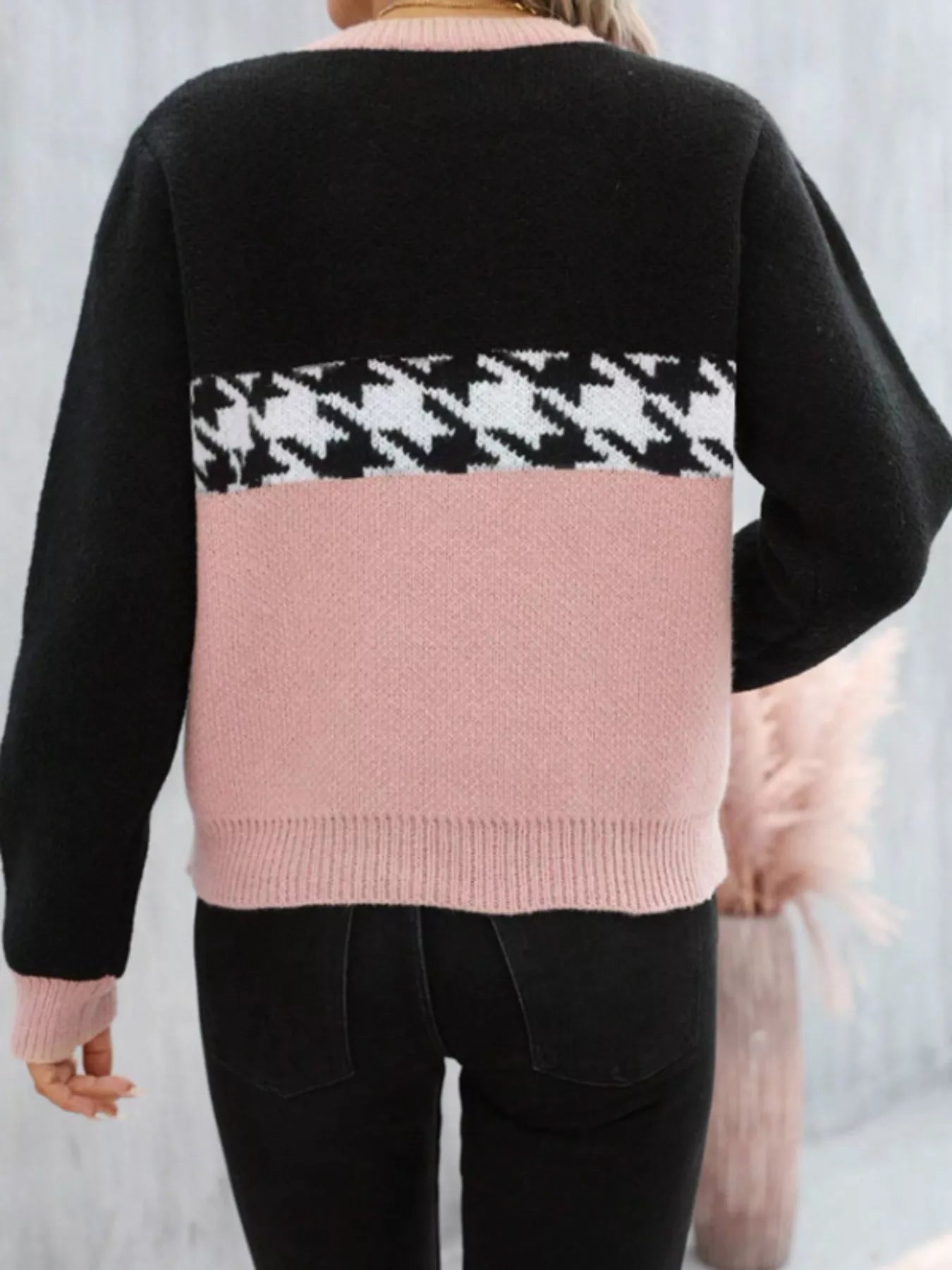 Color Block Houndstooth Sweater