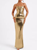 Ruched Halter Neck Maxi Dress