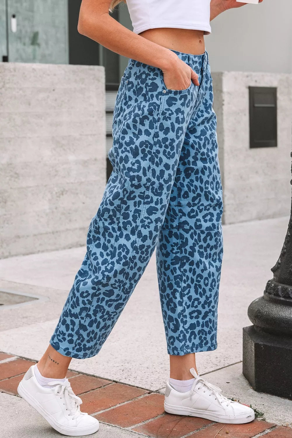 Leopard Print Barrel Leg Jeans