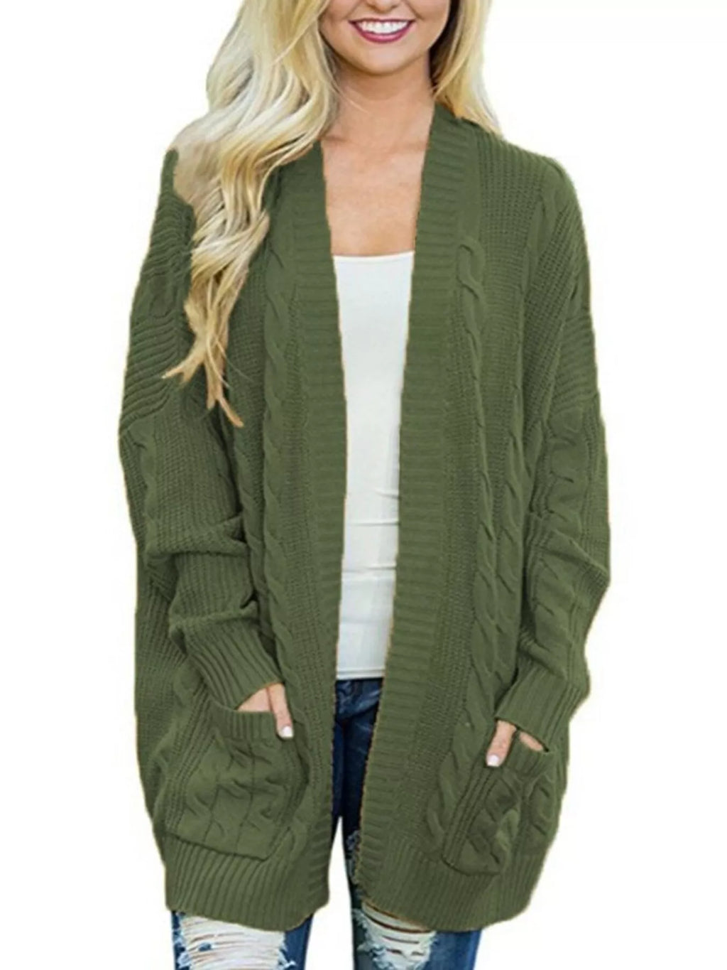 Full Size Chunky Knit Open Front Cardigan Plus Size