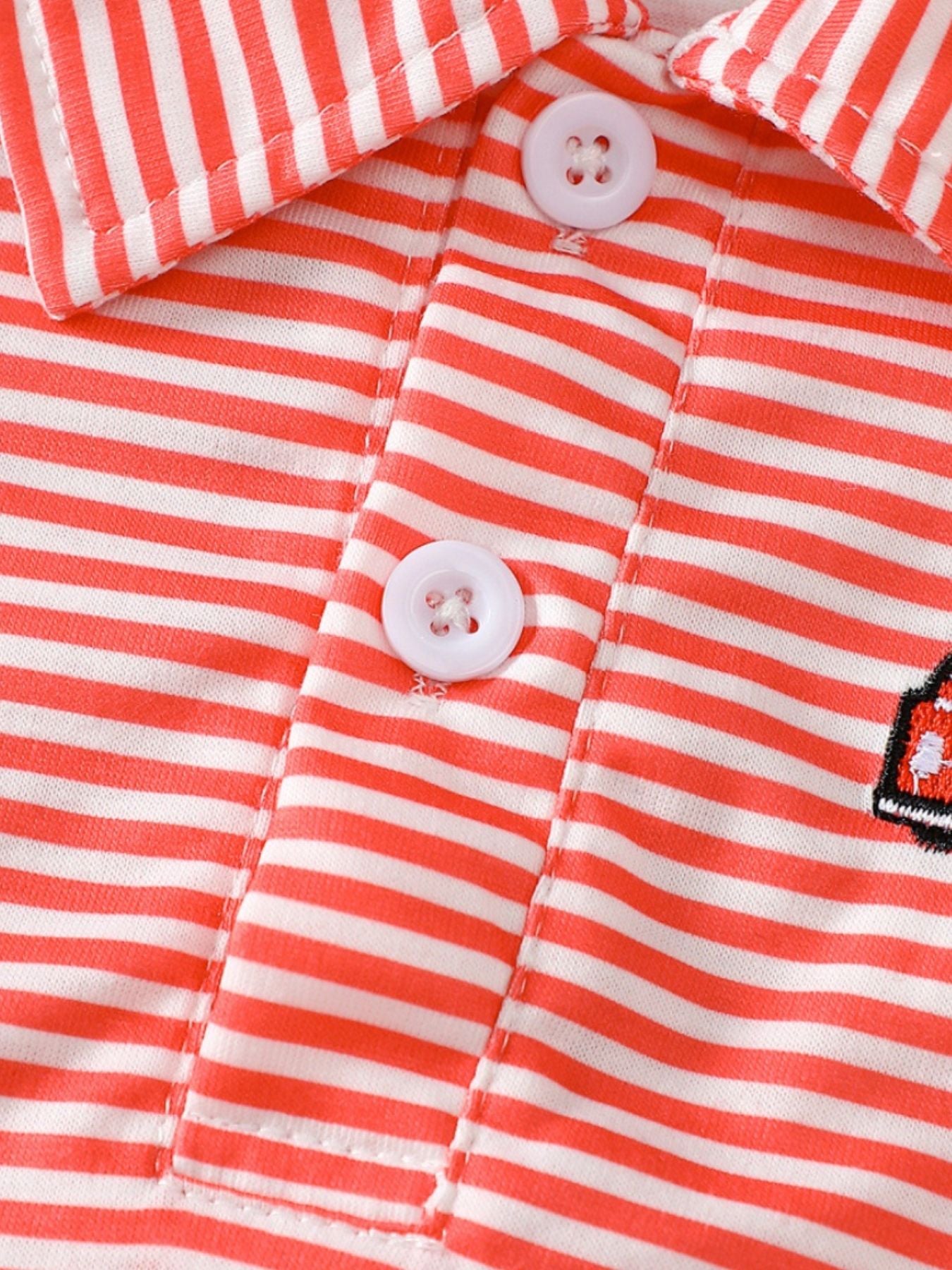 Children's Striped Firetruck Embroidered T-Shirt