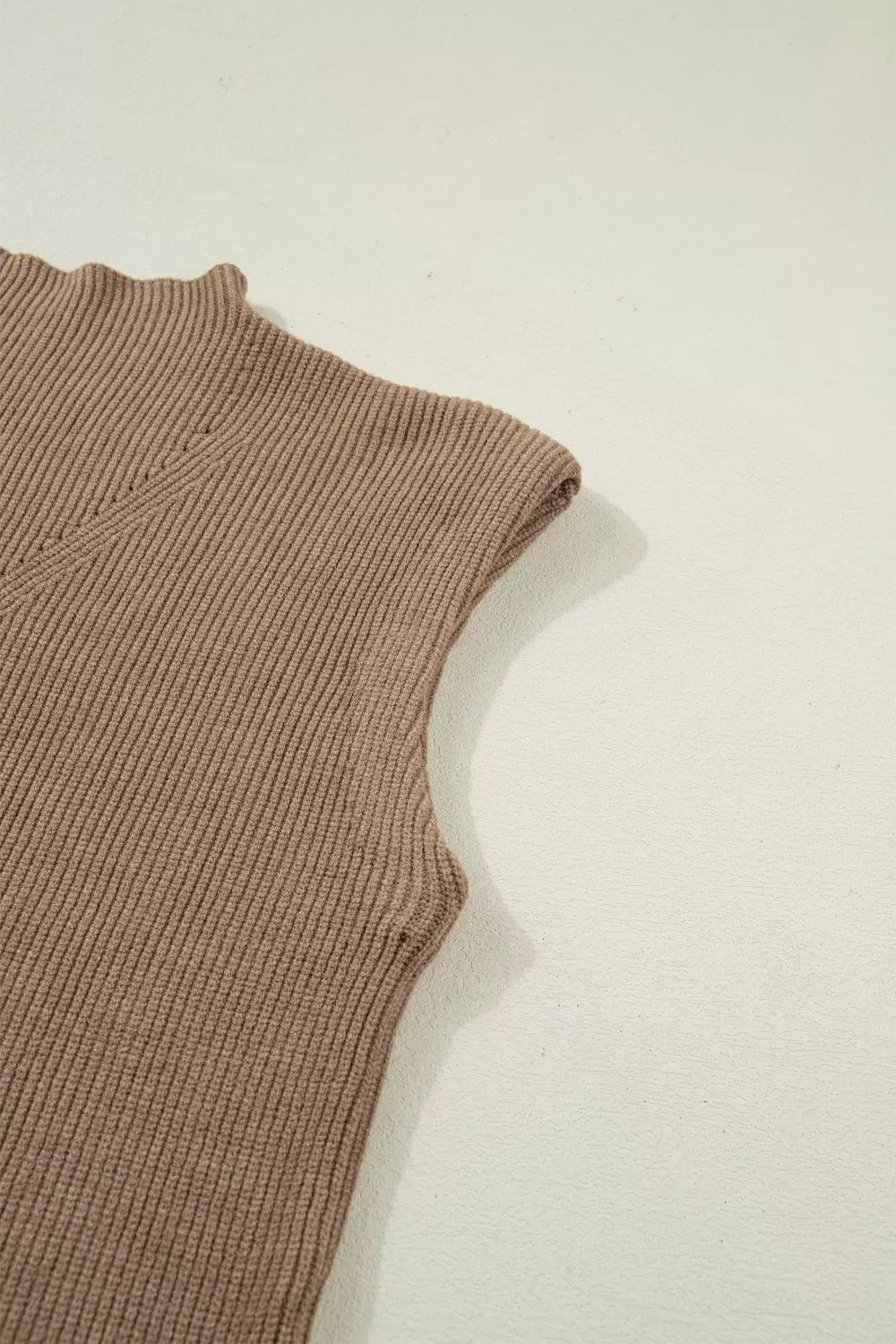 Solid Color Ribbed Knit Mock Neck Loose Sweater Vest