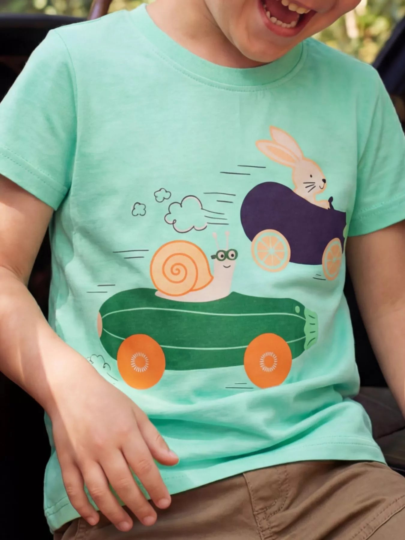 Children's Snail and Bunny Race Graphic Short Sleeve T-Shirt