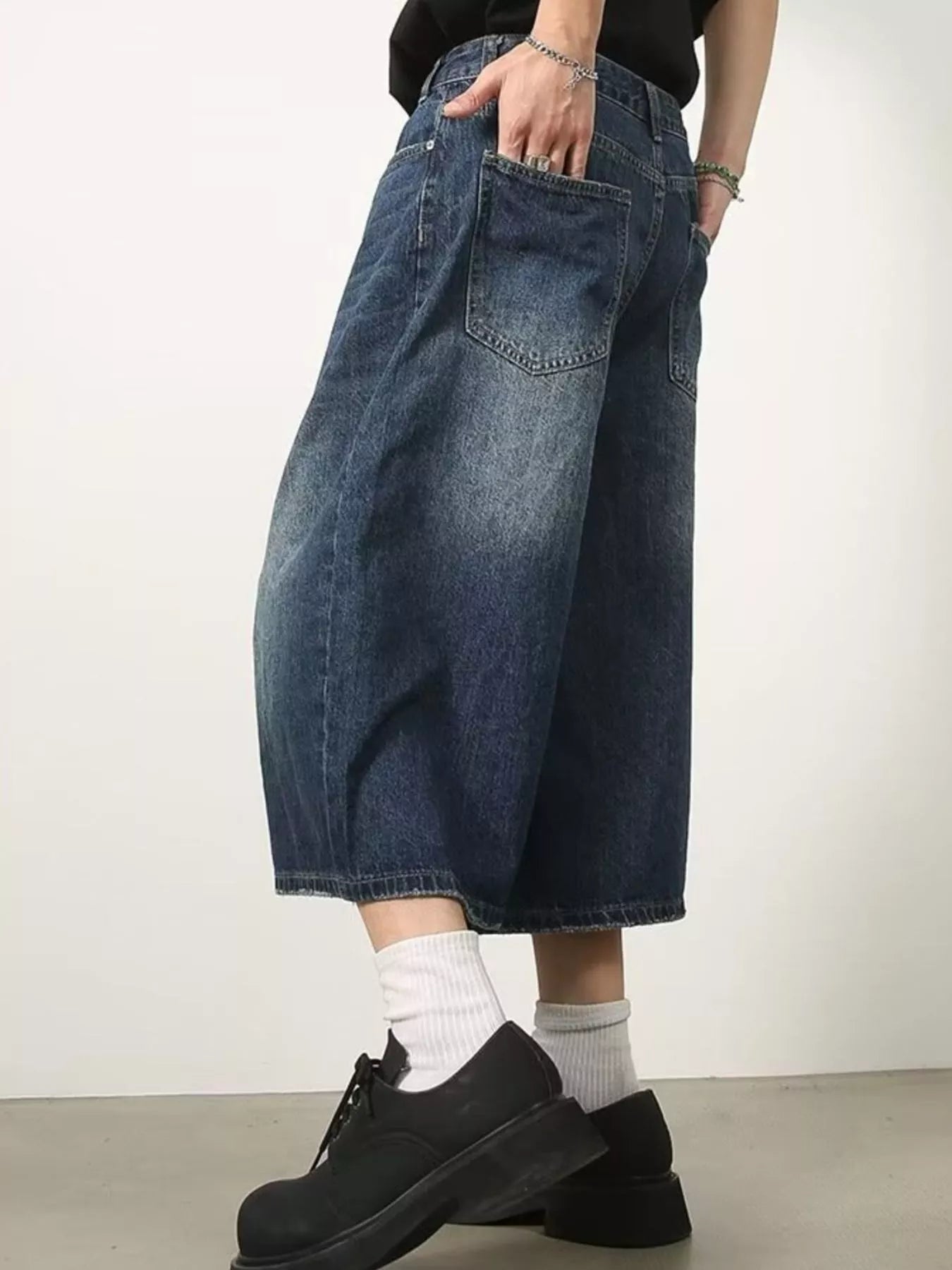 Men's Full Size Wide Leg Cropped Jeans Plus Size