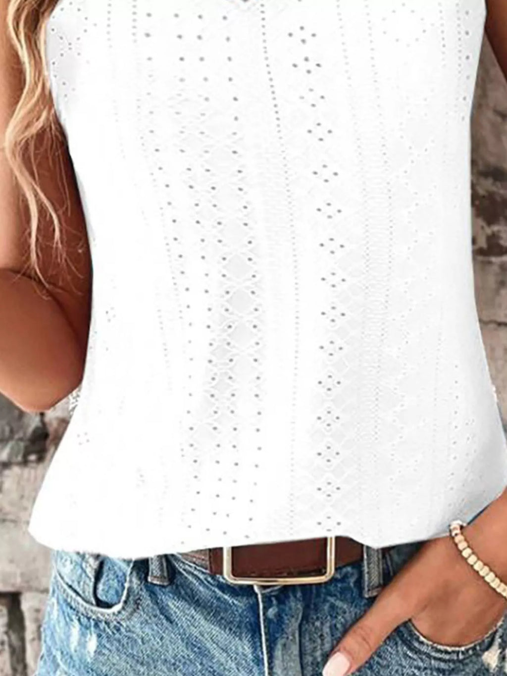 Eyelet Lace Trim V-Neck Tank Top