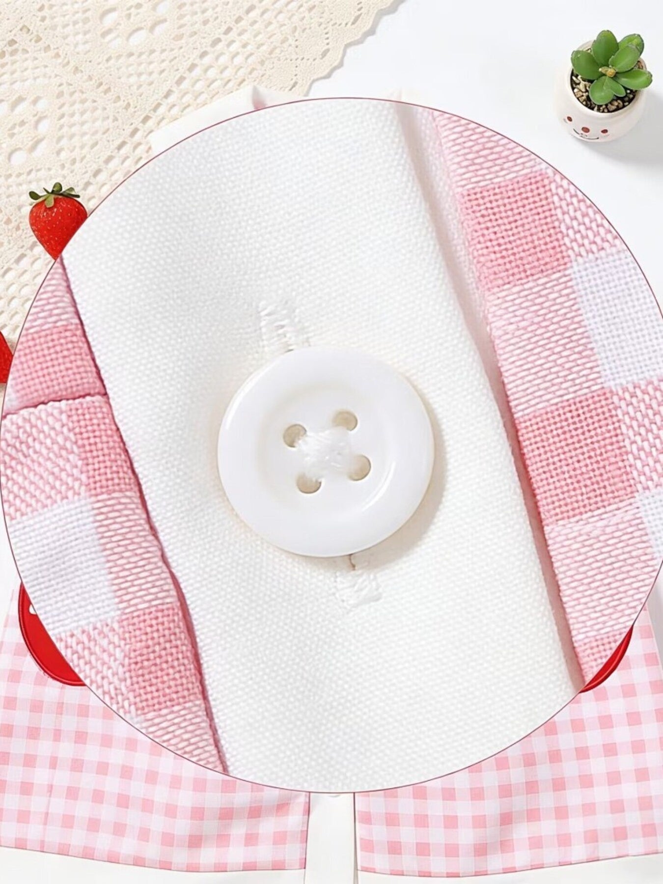 Children's Fruit Embroidered Sleeveless Plaid Dress
