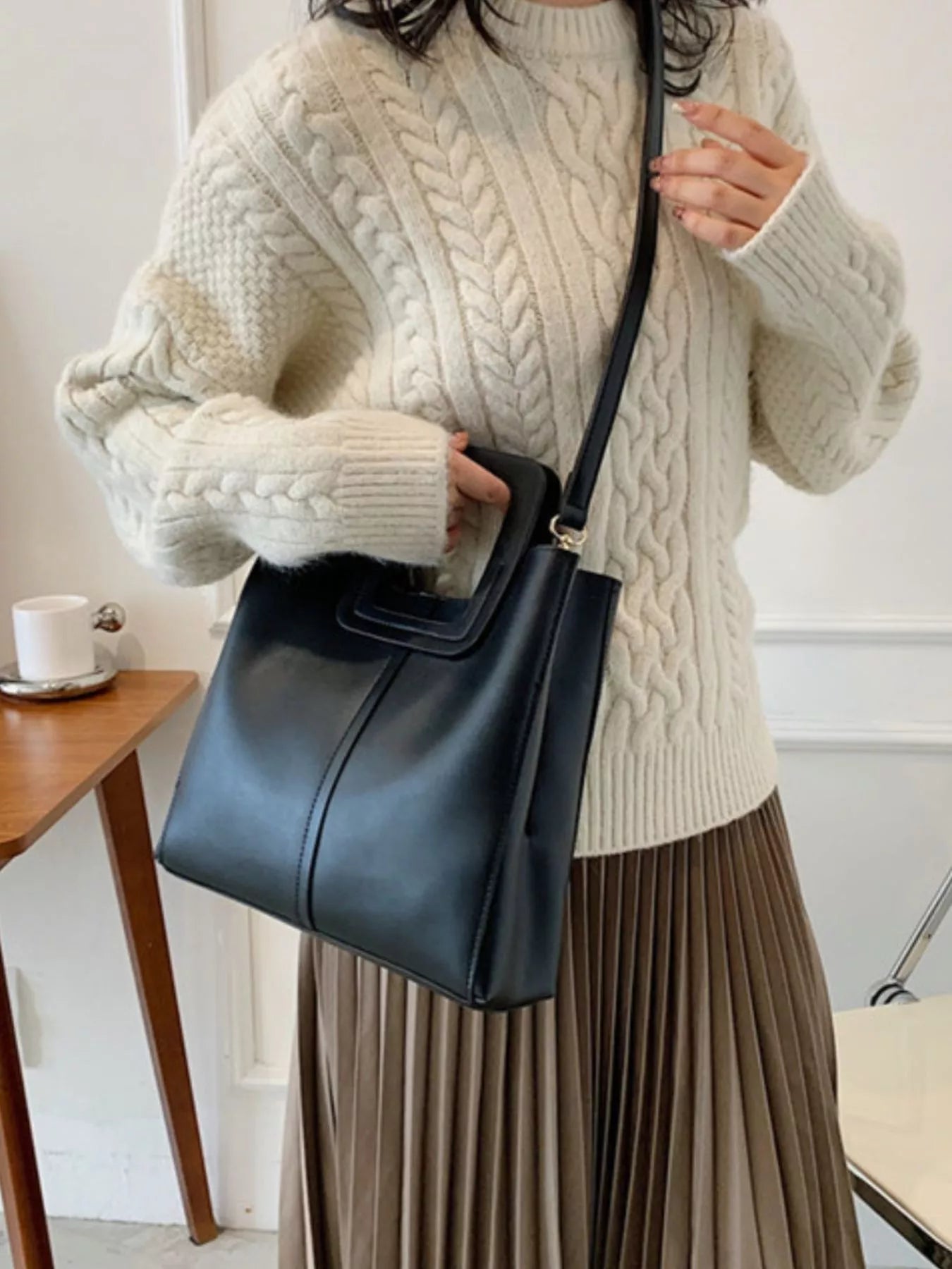 Square Handle PU Leather Crossbody Bag