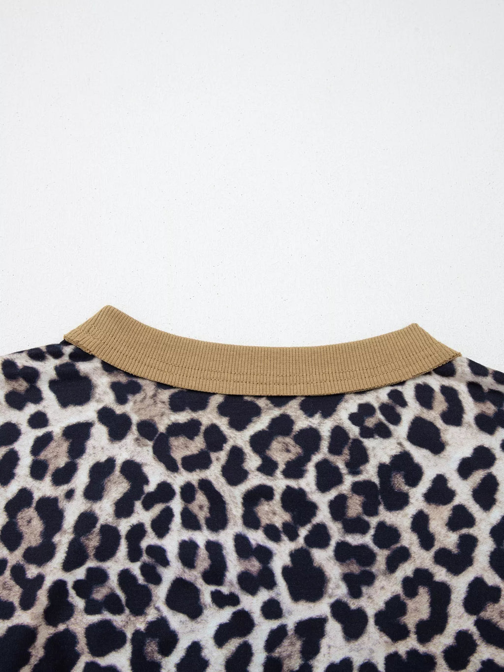 Leopard Print Color Block Round Neck Top