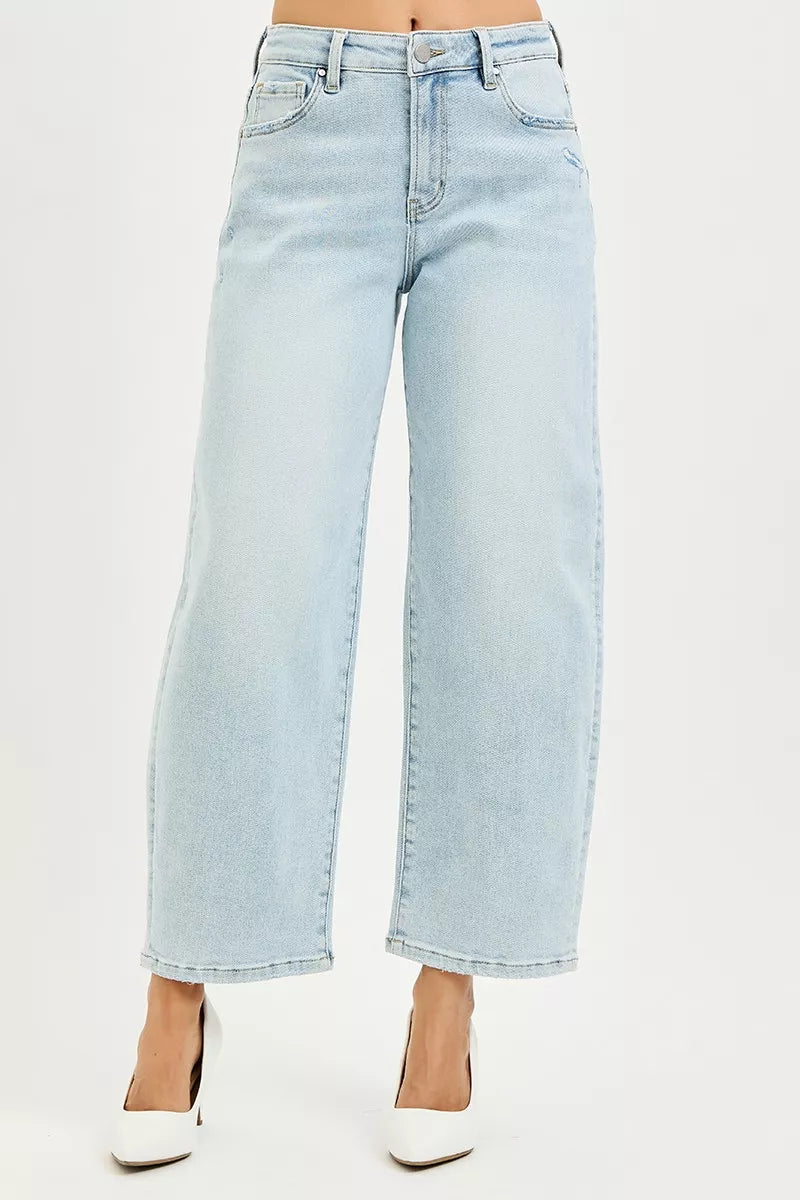 RISEN High Rise Crop Barrel Jeans