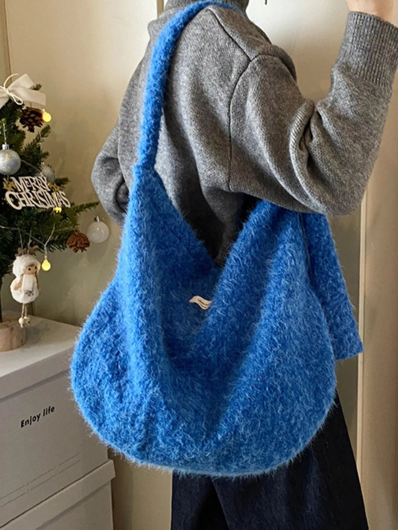Fuzzy Solid Color Crossbody Bag