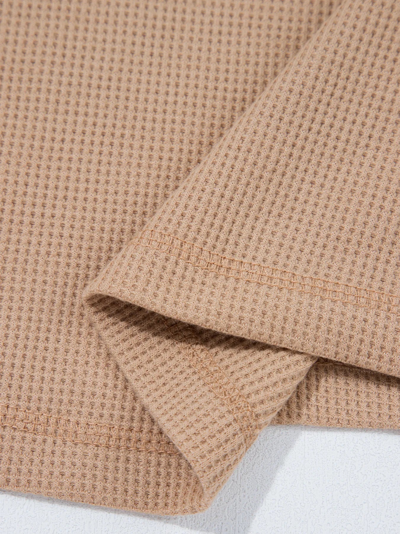 Waffle Textured Tunic Henley Top with Slits